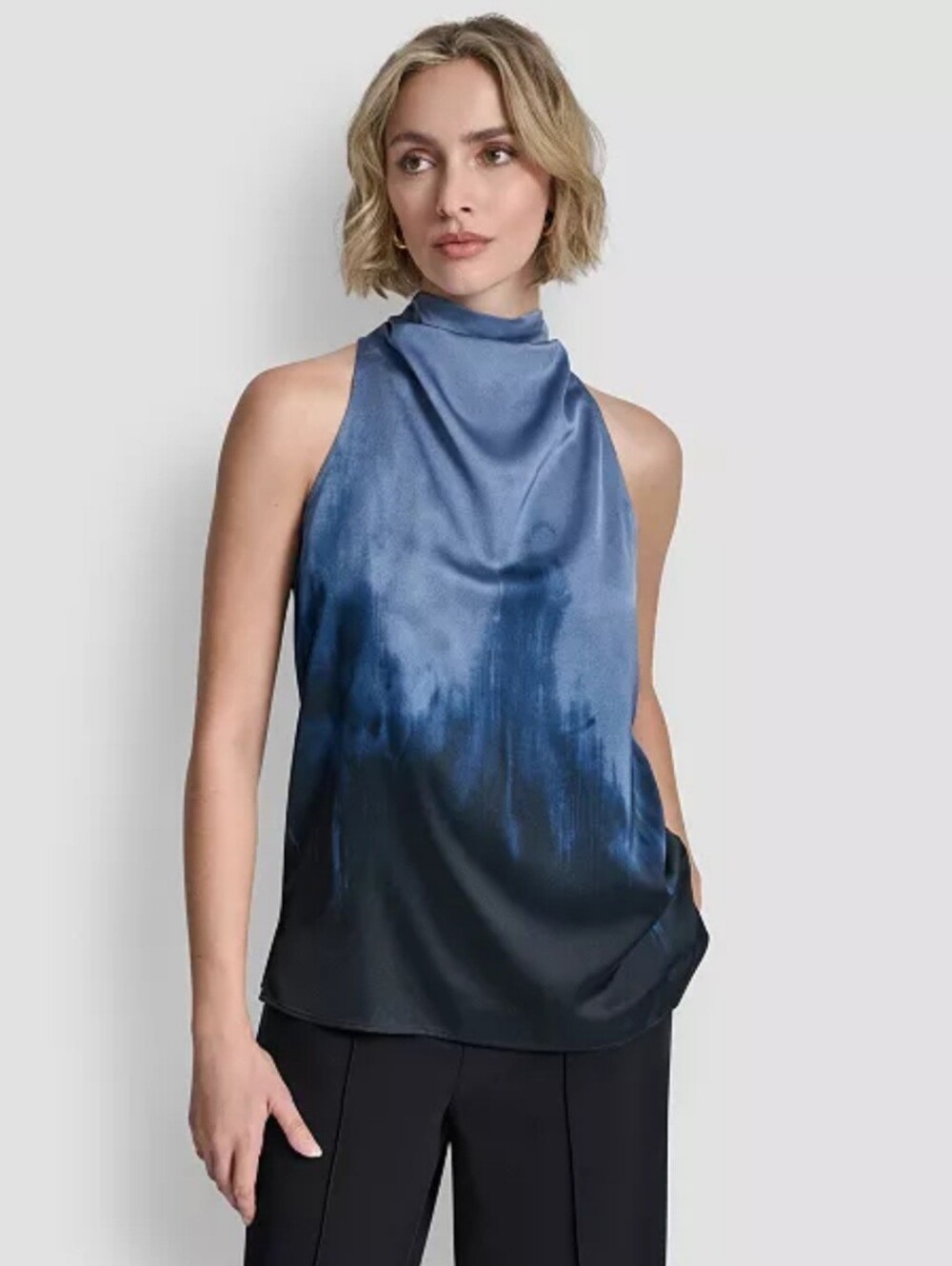 DKNY | Blue Ombré Satin Sleeveless Cowl Neck Blouse Top | Medium